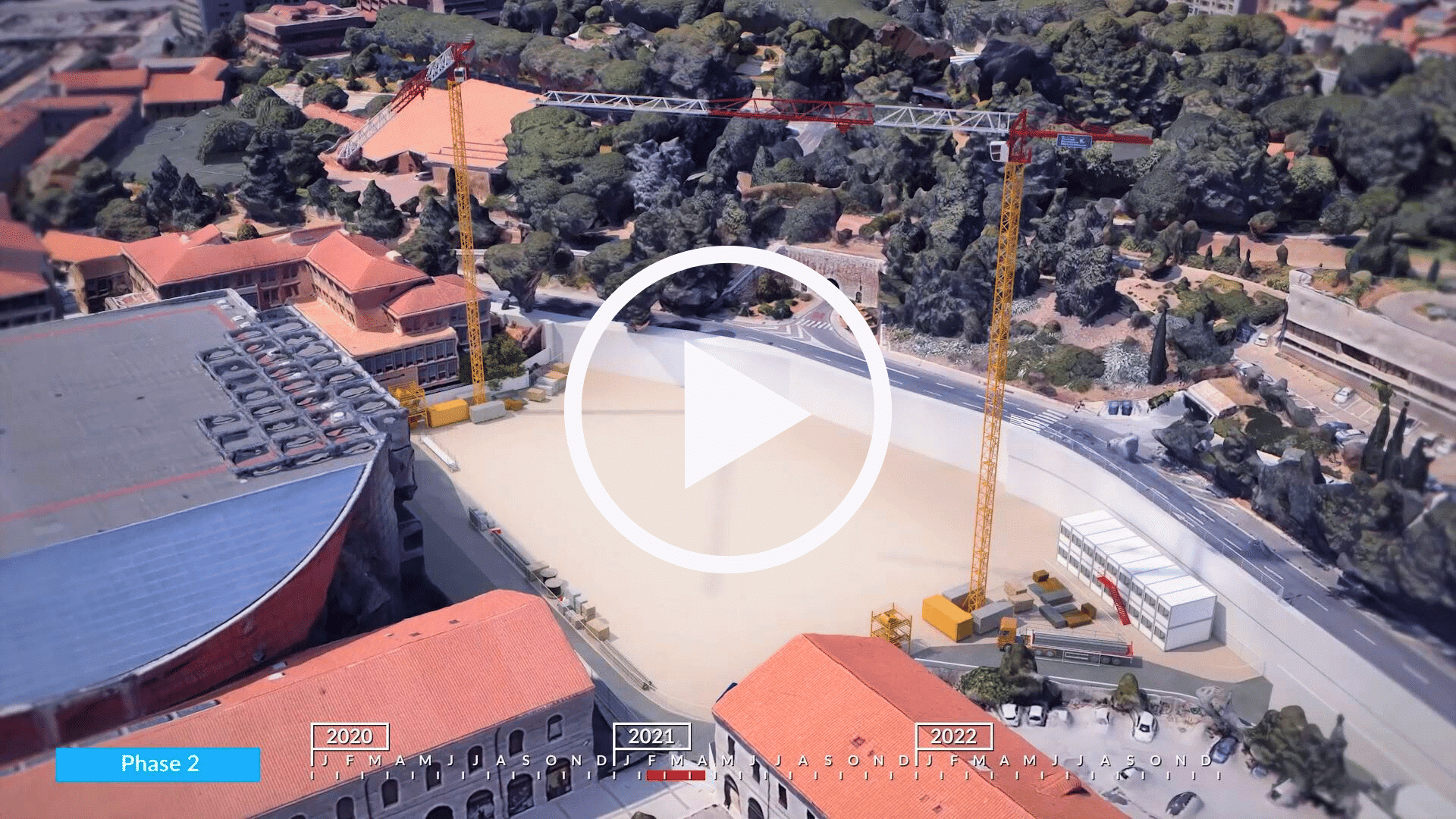 Film 3D de phasage travaux – Une animation stratégique pour coordonner et convaincre Extrait d’un film 3D de phasage travaux, illustrant le séquençage des opérations sur un chantier de construction complexe.