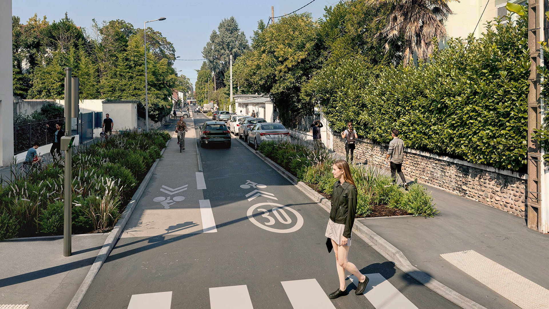 Perspective 3D de pistes cyclables et de requalification de voirie à Pau